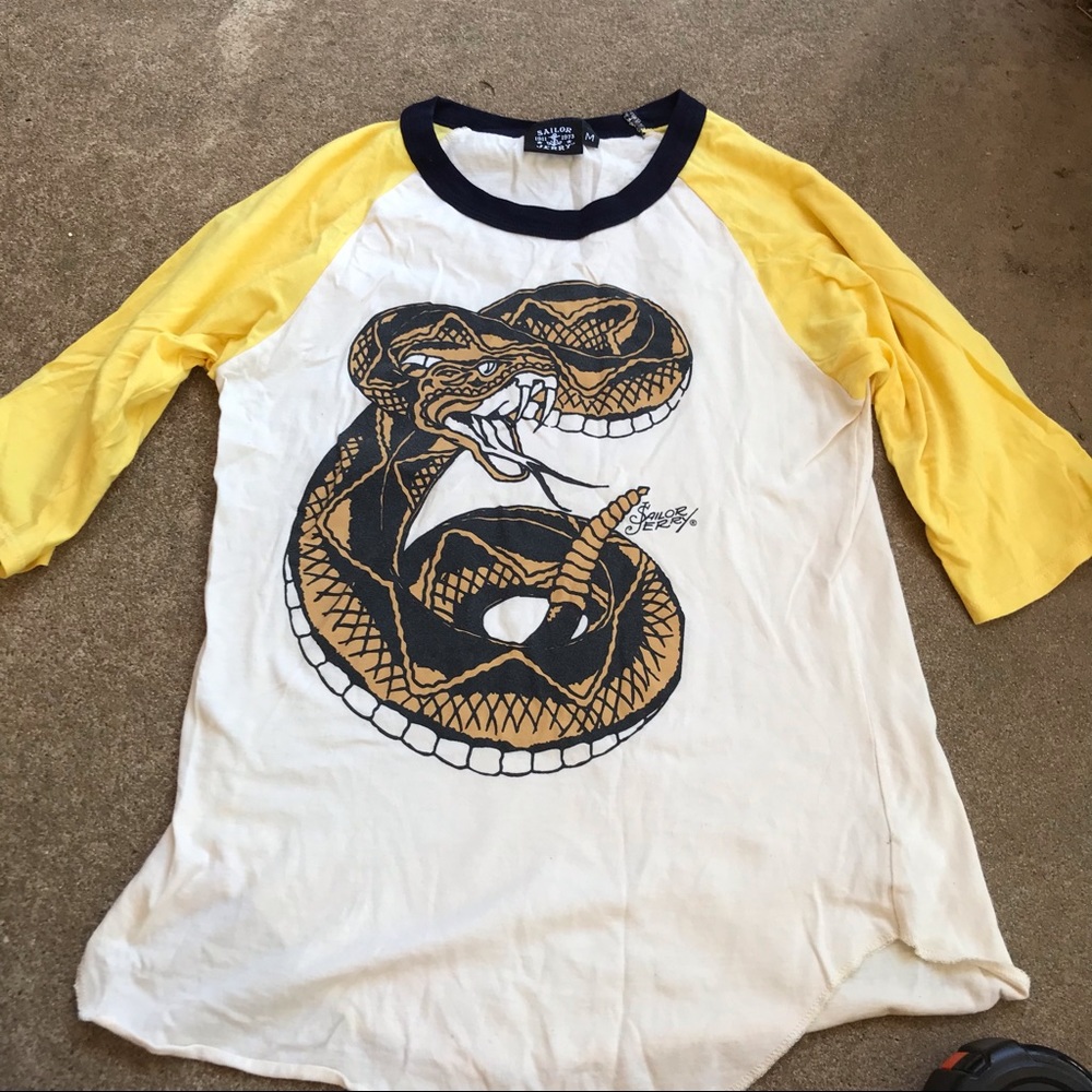 Sailor jerry rattlesnake snake raglan tee shirt rum yellow